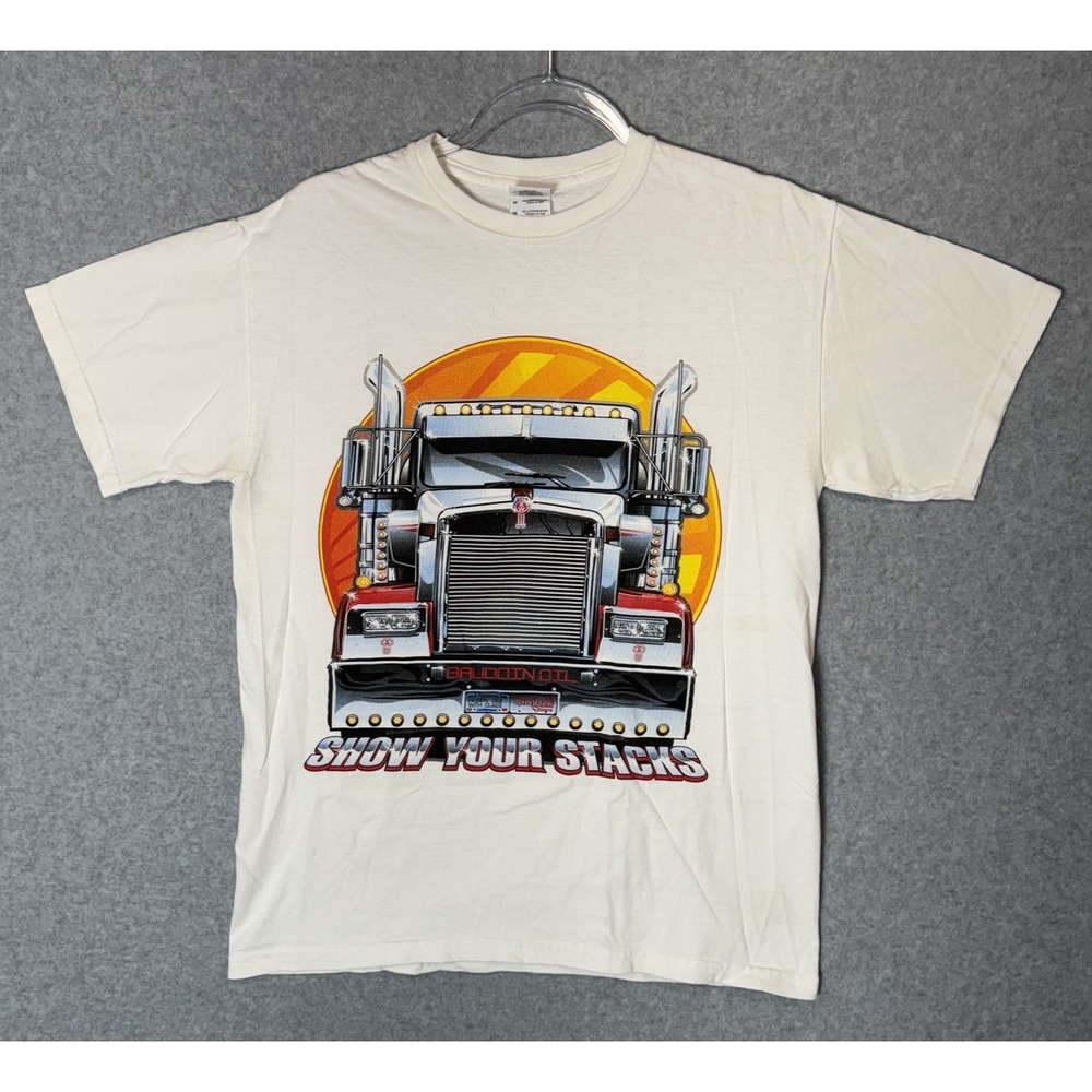 Show‎ Your Stacks Shirt Mens Medium Truck Graphic Brudden Oil Semi Trucker Tee